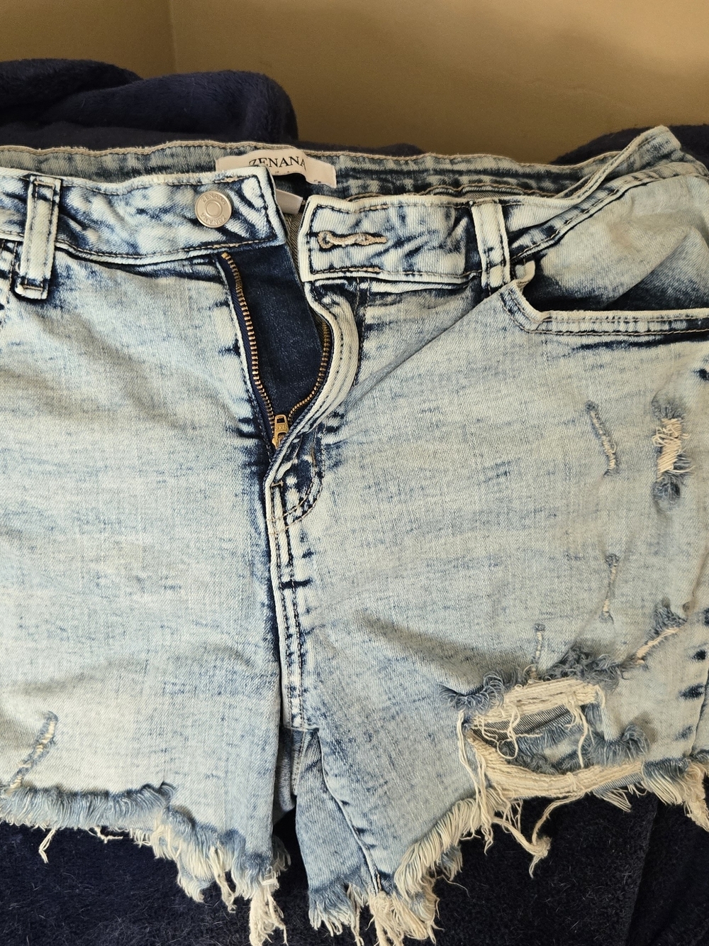 Zenana Acid Wash Distressed Denim Shorts